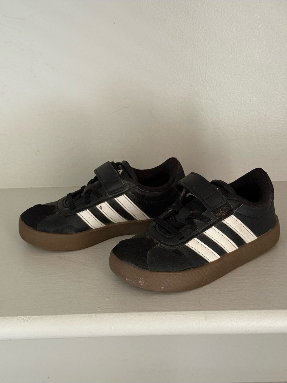 adidas Kids Black Sneakers with White Stripes and Gum Sole